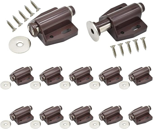 12Pack Magnetic Touch Push to Open Door Latch for Heavy Duty Door Push Release Latch Kitchen Drawer Push Catch Pop Out Latch Kitchen Closet Door Closing (Brown)