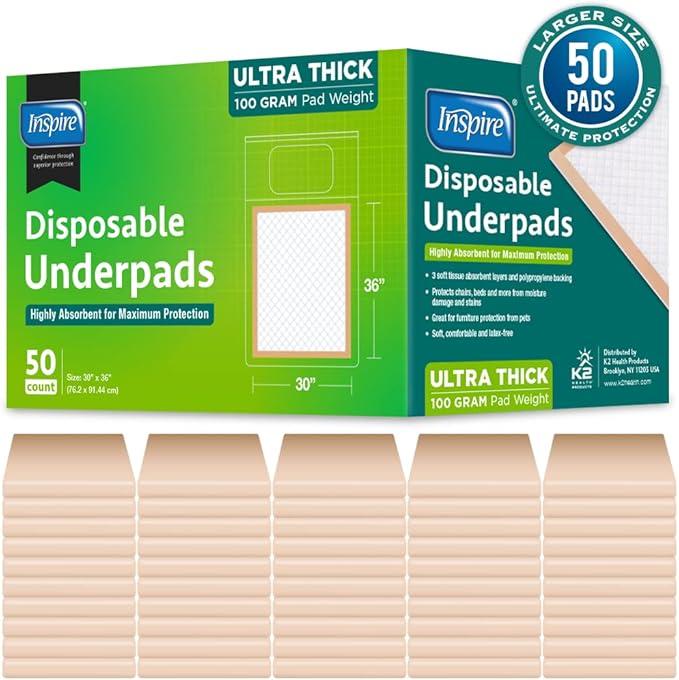 Inspire Super and Ultra Absorbent Disposable Bed Pads (30" X 36" Pack of 50)