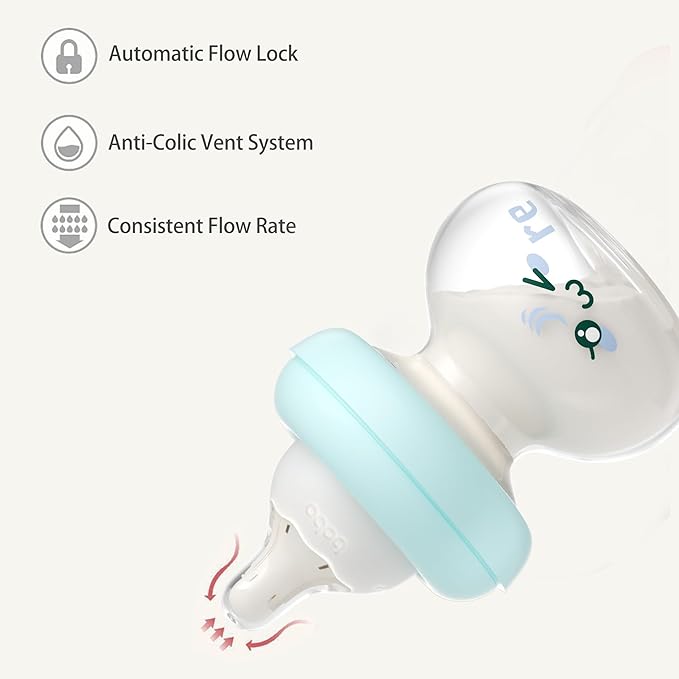 YOHKOH Newborn Glass Baby Bottles with Slow Flow Nipple for 0+ Months, Wide Neck Feeding Bottle, 2.7oz/80ml (Blue, 2.7oz (Pack of 2))