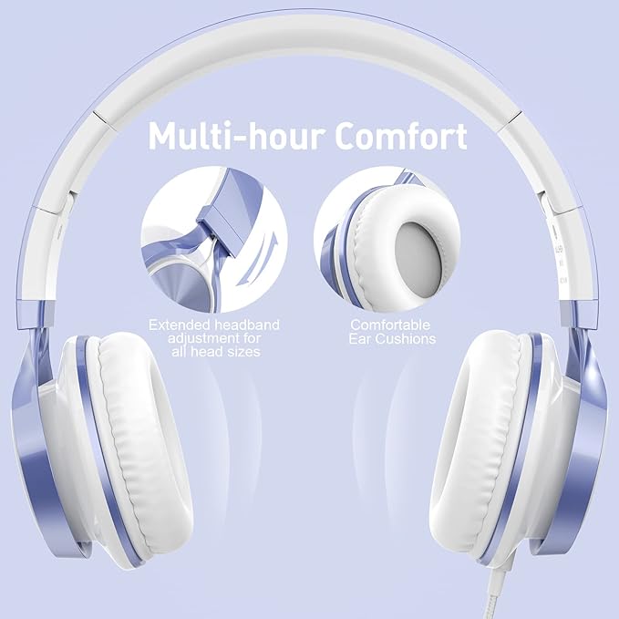 AILIHEN Kids Headphones for School Boys, Headphones with Microphone for Chromebook Laptop Computer Smartphone, 3.5mm Foldable Lightweight Headset for Teen Teenager (Violet)