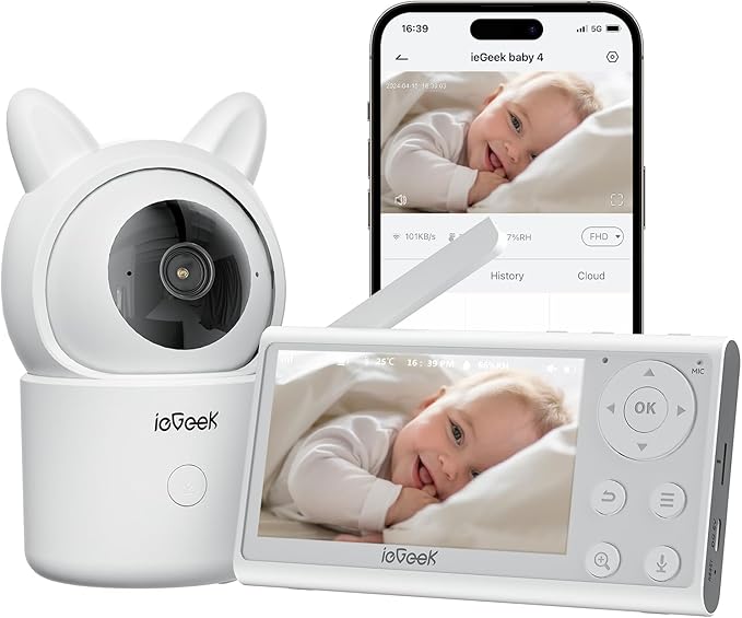 ieGeek Video Baby Monitor with Camera and Audio - 1080P FHD Monitor WiFi Smartphone - Night Vision, Motion Detection, Temper & Humidity Sensor, 2.4GHz WiFi, Pan-Tilt-Zoom via 4.3" Screen and Free APP