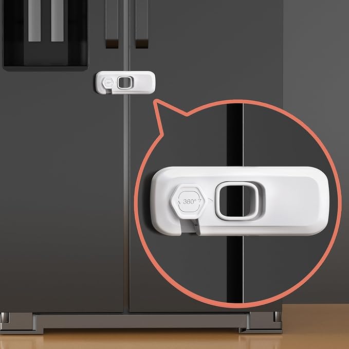 5 Pack Fridge Locks for Kids, QYESWHSR Child Proof Refrigerator Lock with Sticky Adhesive Pads, Fridge Child Locks, RV Refrigerator Door Latch, Oven Lock Safety to Keep Door Closed White