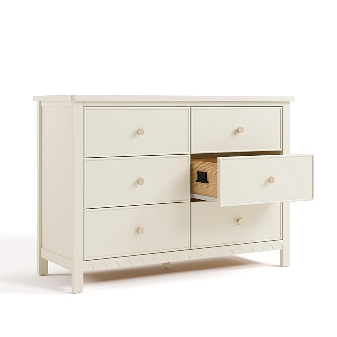 Graco Sasha 6 Drawer Dresser (Frosted Oat) – GREENGUARD Gold Certified, Wood Storage for Nursery or Kids’ Room, Safe Interlocking Drawer System & Easy Assembly with Pre-Installed Tracks