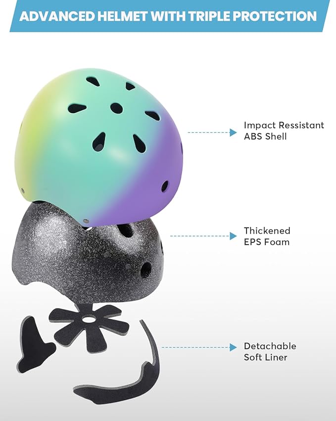 Kids Bike Helmet and Pads Set for Ages 2–14, CPSC Certified Adjustable Helmet with Knee Elbow Wrist Guards, for Skateboard, Scooter, Skating, Rollerblading, Multi-Sport Protective Gear