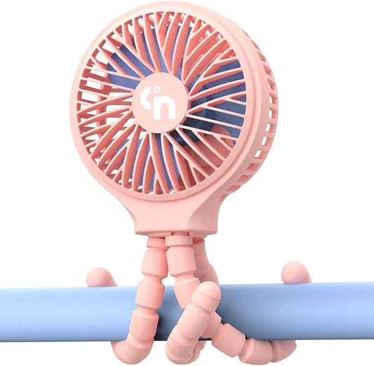 HomeLifairy Portable Stroller Fan, USB or Rechargeable Battery Operated with 3 Speeds and 360°Rotate, Cooling Clip On for Baby Crib Travel Car Seat Pink