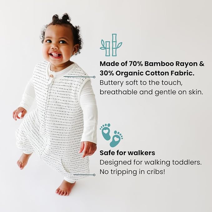 Tealbee Dreamsuit: Toddler Sleep Sack with Feet 12-18 months, 18-24 months - 1.5 TOG Winter Baby Wearable Blanket for Walkers - Rayon made from Bamboo, Organic Cotton Sleep Bag (12m-2T) - Brushed Dots