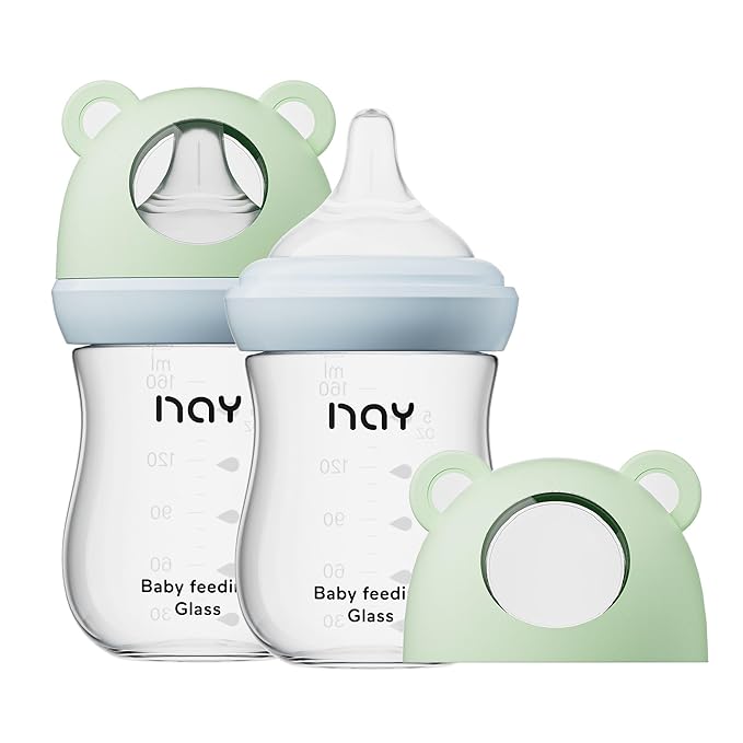 Natural Glass Baby Bottle for Breastfeeding Babies, 5.4oz Anti-Colic Baby Bottle with Natural Response Nipple(S), Clear, Wide Neck, 2 Pack, 1 Months+