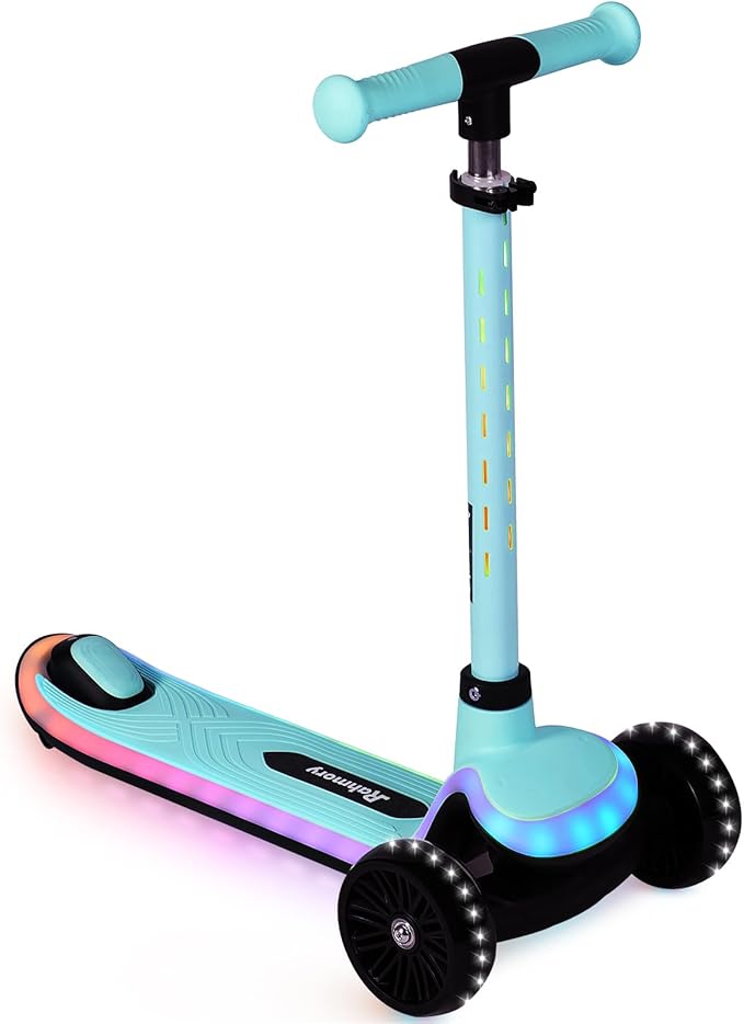 3-Wheel Light-Up Kids Scooter, 20 Different Light Patterns,Three Adjustable Heights,Lean to Steer, Balance Scooter for Ages 3-8