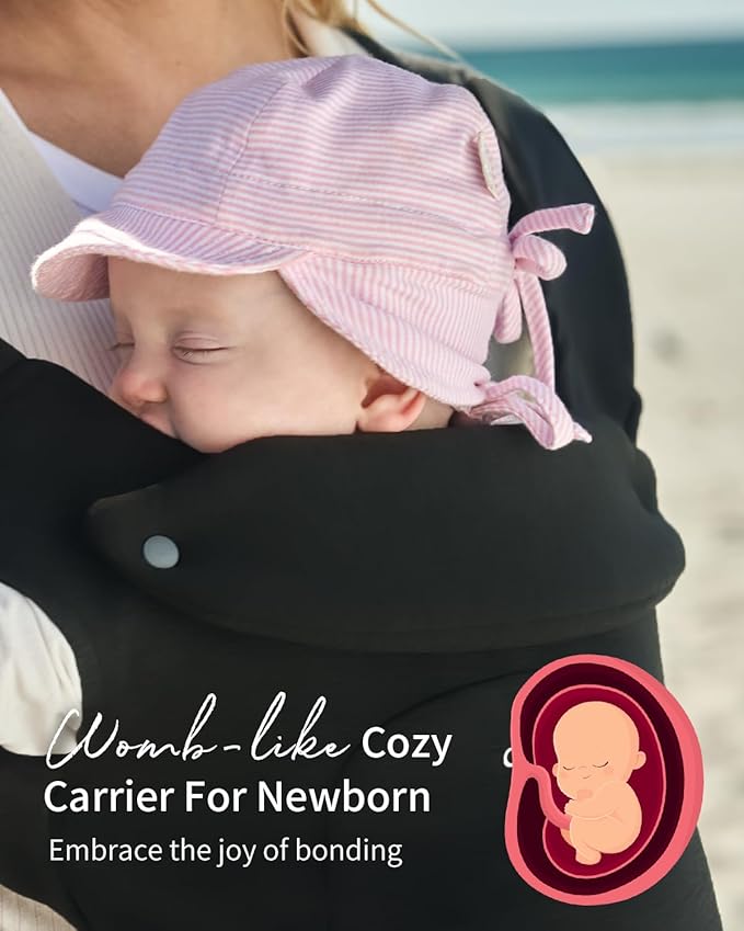 GROWNSY Baby Carrier Newborn to Toddler, Cozy Baby Wraps Carrier, Ergonomic Baby Carrier with Head Support, Black