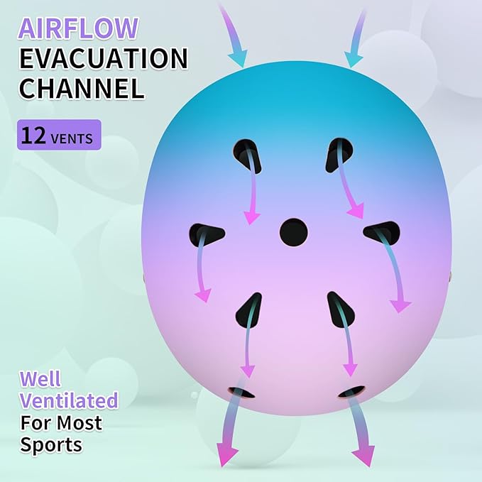 Adjustable Kids Bike Helmet with Knee & Elbow Pads Set, Color Gradient Design for Boys and Girls Aged 3-14+, for Skateboarding, Scooter, Roller & Inline Skating, Longboard