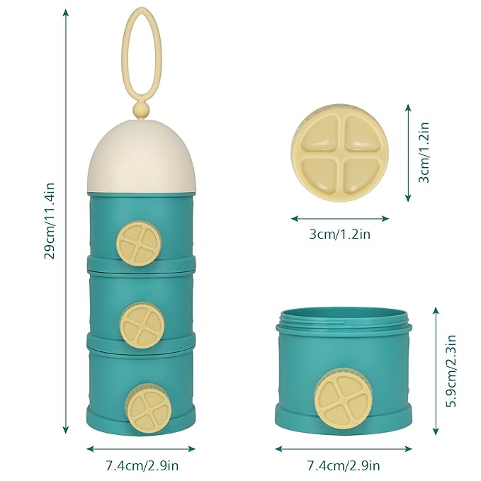 Accmor Formula Dispenser On The Go, 3 Layers Stackable Formula Container to Go, Non-Spill Portable Milk Powder Baby & Kids Snack Container, Green