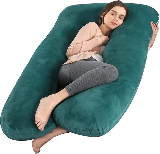 Amagoing 55 inches Pregnancy Pillows for Sleeping, U Shaped Maternity Full Body Pillow for Pregnant Women with Hip, Leg, Back, Belly Support, Removable Washable Velvet Cover (Teal Green)