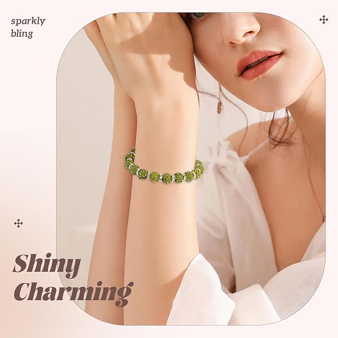 200pcs 10mm Rhinestone Beads for Jewelry Making, Olivine Shiny Round Disco Ball Beads Bulk, Sparkle Crystal Clay Christmas for Bracelet Baseball Necklace Earring Crafting and DIY