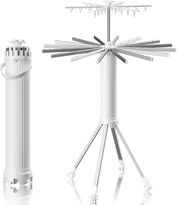 4-Legged Foldable and Portable Clothes Drying Rack,Collapsible Octopus Drying Rack with Wheels and Aluminum Rods,360°Rotatable Design for Indoor Outdoor Use-White