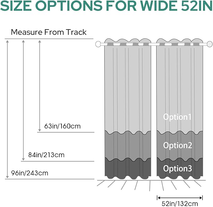 HOMEIDEAS Grey Gray Ombre Blackout Curtains 52 X 63 Inch Length Gradient Room Darkening Thermal Insulated Energy Saving Grommet 2 Panels Window Drapes for Living Room, Bedroom
