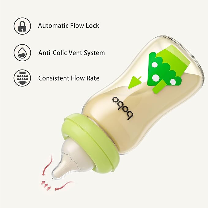 YOHKOH PPSU Baby Bottle Wide Neck, Newborn Anti-Colic Baby Bottle with Natural Response Nipple, Streamlined Body, Easy to Clean (8.8oz (Pack of 2), Green)