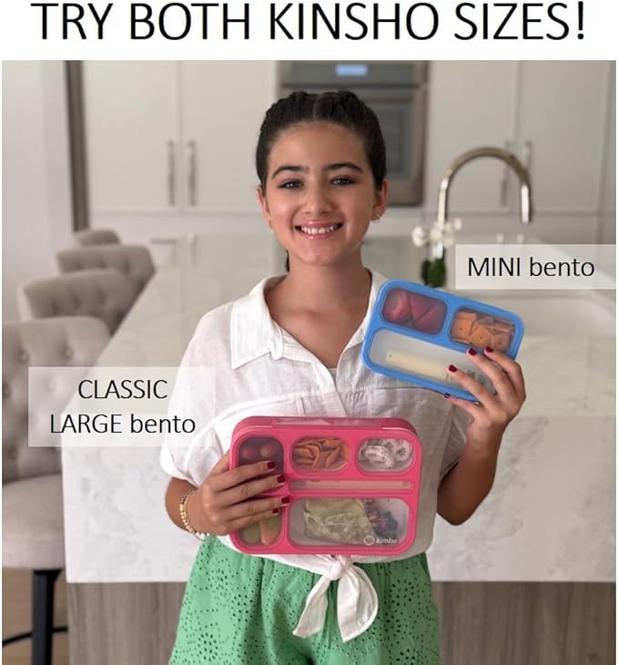 kinsho Snack Containers - Small Bento Lunch Box for Kids Girls Boys Toddlers | MINI Leakproof Boxes, Baby Bentobox for School Daycare Travel, Portion Containers, 2 pack, Red Navy Blue