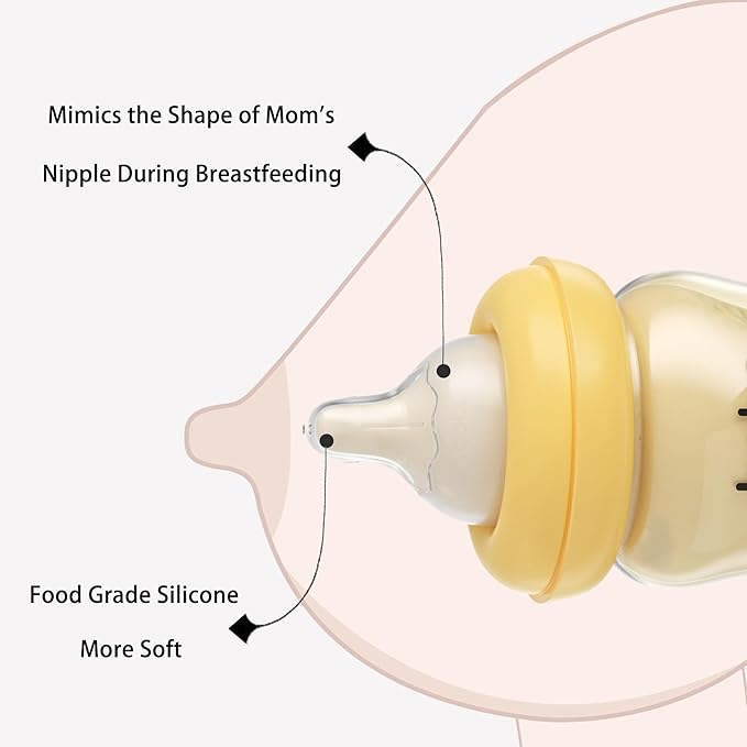 YOHKOH PPSU Baby Bottle Wide Neck, Newborn Anti-Colic Baby Bottle with Natural Response Nipple, Streamlined Body, Easy to Clean (5.4oz (Pack of 4), Yellow)