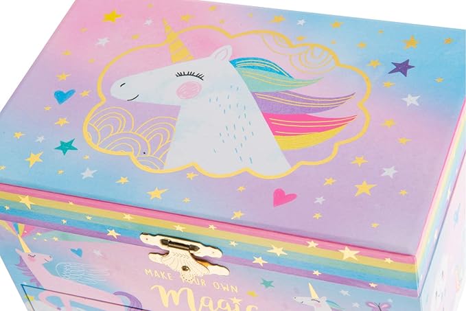 Jewelkeeper Unicorn Musical Jewelry Box for Little Girls - Kids Jewelry Box with Pullout Drawer - Music Jewellery Box with Necklace and Bracelet - Gift Set for Kids - Children's Jewellery Storage Case