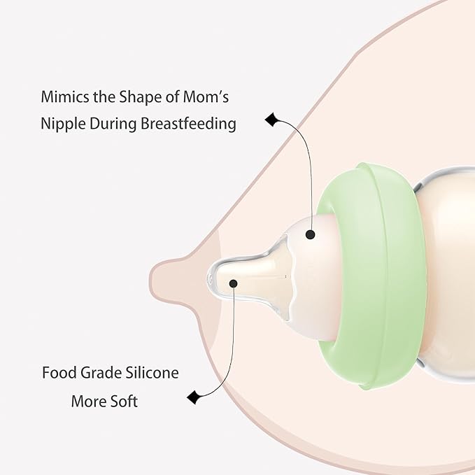 YOHKOH Natural Glass Baby Bottle with Natural Response Nipple, Newborn Anti-Colic Baby Bottles, Wide Neck Mushroom Cap Baby Bottle, Clear (Multicolour1, 3.4oz (Pack of 2))