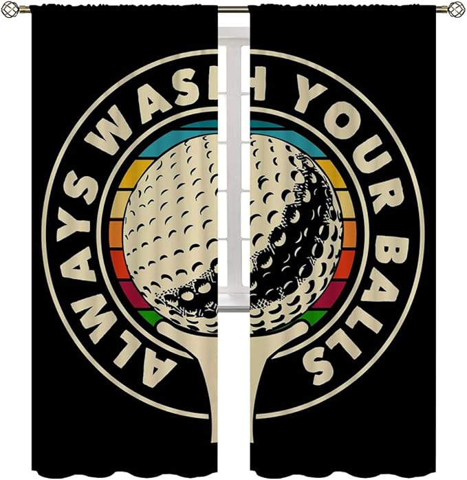 Golf Blackout Curtains for Boy Girl Room Darkening Decor,Sport Theme and White Motto Dark Background Bedroom Living Room Home Rod Pocket Thermal Insulated Window Curtain/Drapes Panel,84x84 Inch…