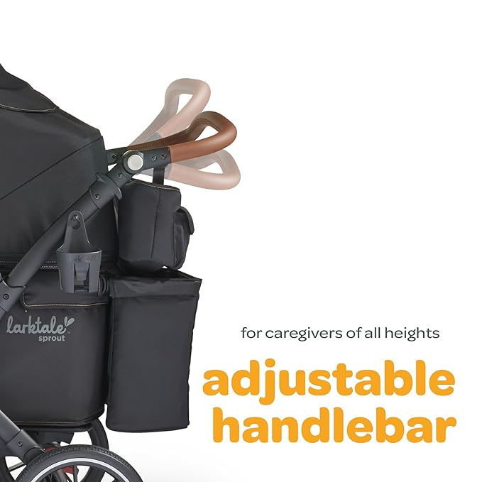 Larktale Adjustable Stroller, 2 Seater Kids Wagon, 120 Pound Capacity, Sprout V2, Black