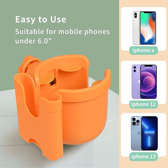 Suranew Adjustable Stroller Cup Holder with Phone Holder for Baby Stroller for Family Members (Orange)