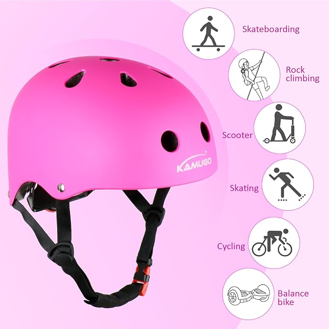KAMUGO Kids Adjustable Helmet, with Sports Protective Gear Set Knee Elbow Wrist Pads for Toddler Age 2-8 Boys Girls, Bike Skateboard Hoverboard Scooter Rollerblading Helmet Set