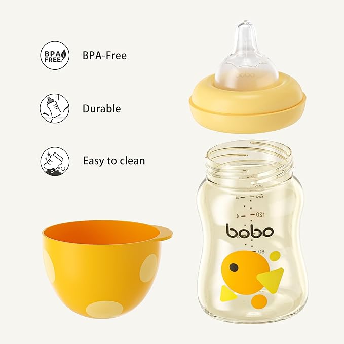 YOHKOH PPSU Baby Bottle Wide Neck, Newborn Anti-Colic Baby Bottle with Natural Response Nipple, Streamlined Body, Easy to Clean (5.4oz (Pack of 2), Yellow)