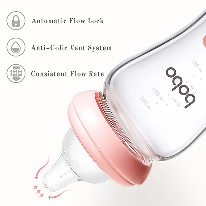 YOHKOH Natural Glass Baby Bottle with Natural Response Nipple, Newborn Anti-Colic Baby Bottles, Wide Neck Mushroom Cap Baby Bottle, Clear (3.4oz (Pack of 4), Multicolour)