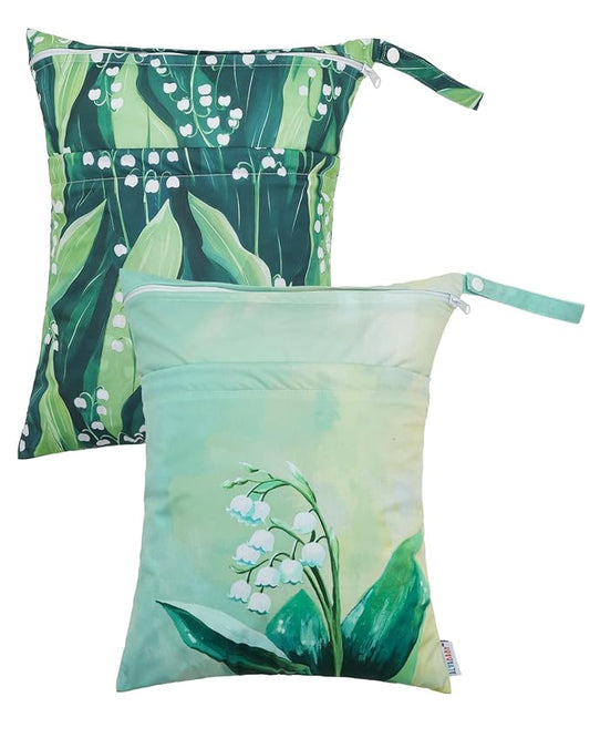 ALVABABY 2pcs Cloth Diaper Wet Dry Bags Waterproof Reusable with Two Zippered Pockets Travel Beach Pool Daycare Soiled Baby Items Yoga Gym Bag for Swimsuits or Wet Clothes 2LM13