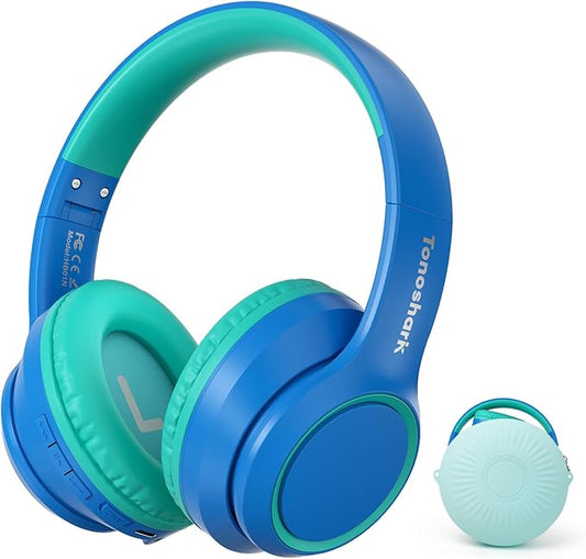 Active Noise Cancelling Headphones for Kids, 60H Playtime, Wireless Bluetooth Over-Ear Blue Headset Built-in Microphone for Home/School/Travel/Party - Includes Portable Case