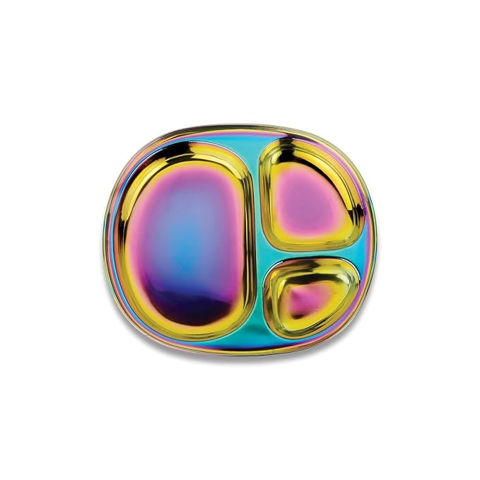 Ahimsa Stainless Steel Kids Plates - Divided Toddler Plates, Pediatrician Designed, Non Toxic Toddler Plate, BPA Free & Dishwasher Safe (Rainbow Single)