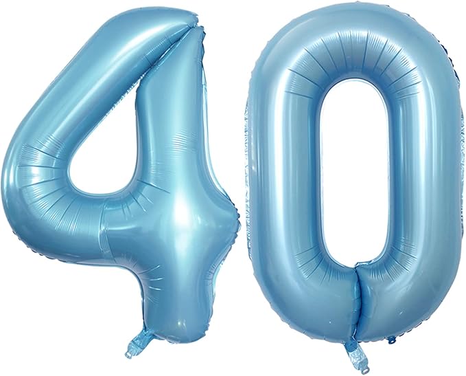 GOER Number 40 Balloons for 40th Birthday Party Decorations,42 Inch Jumbo Foil Helium Balloons for 40th Anniversary (Light Blue)