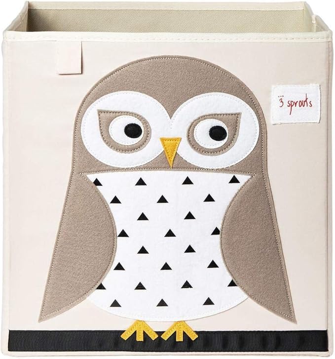 3 Sprouts Toy Storage Organizer: Toy Box Cube Organizer for Playroom, Nursery - Foldable Storage Bin - Owl
