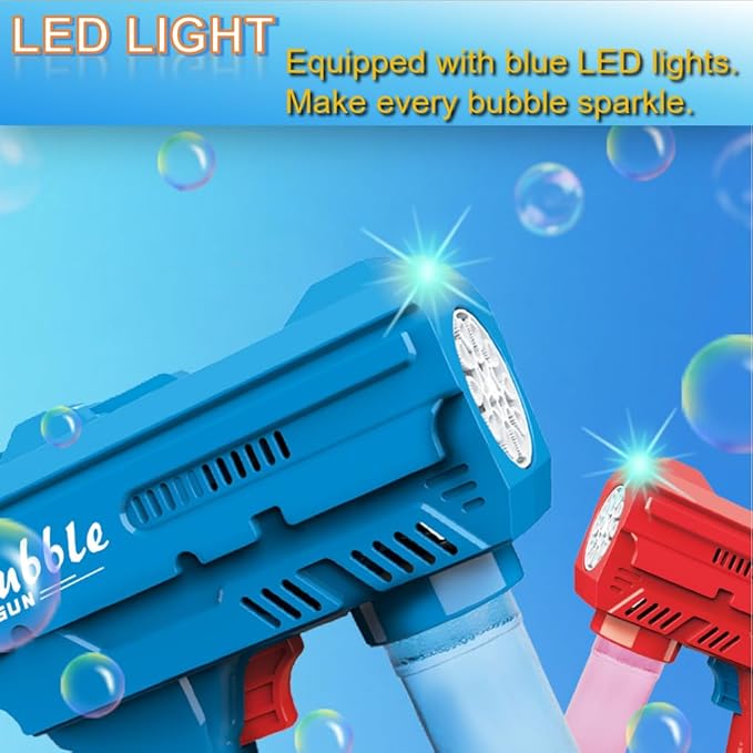 2 Pack Kids Bubble Gun，Automatic Light Up Bubble Machine with 2 Bottles Refill Solution，Bubble Guns Blaster for Toddlers，Outdoor Bubble Blowing Toys, Easter Basket Essentials,Party，Birthday Gifts