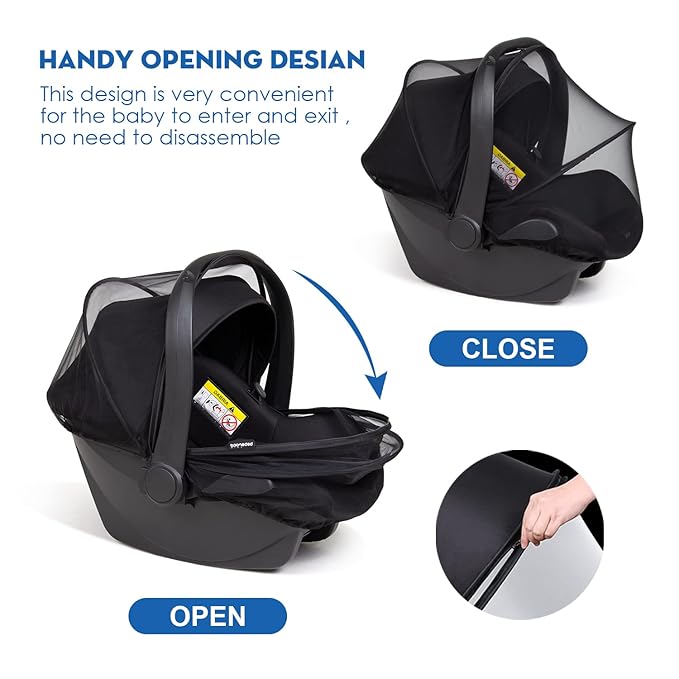 Beberoad Love Universal Baby Car Seat Mosquito Net - Breathable Mesh Cover with 2-Way Zipper for Infant Protection(Black)