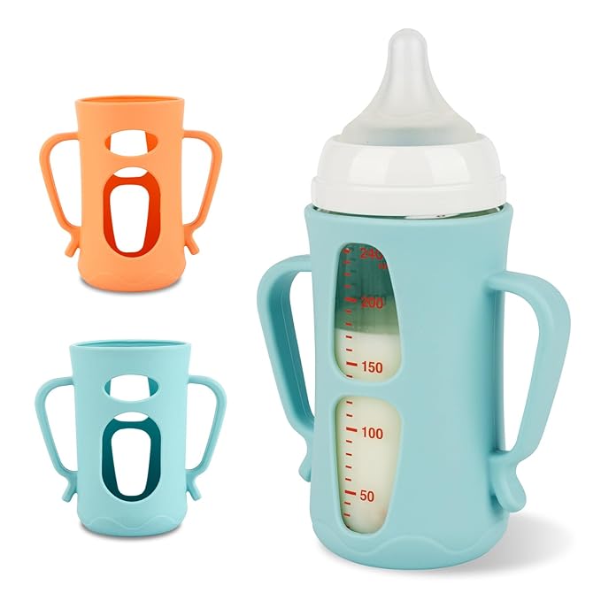 Silicone Sleeves for Pigeon Baby Bottles 8.1 oz,Anti Breakage Glass Baby Bottle Holder with Handles 2 Pack
