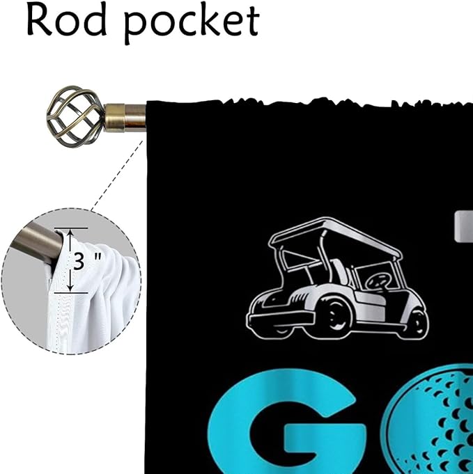 Golf Blackout Curtains for Boy Girl Room Darkening Decor,Sports Themed Golfers and Cars Bedroom Living Room Home Rod Pocket Thermal Insulated Window Curtain/Drapes Panel,55x63 Inch…