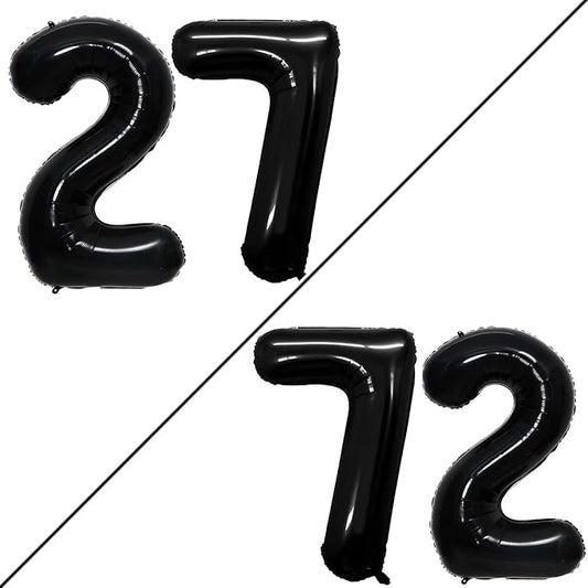 GOER Number 27 Balloons for 27th Birthday Party Decorations,42 Inch Jumbo Foil Helium 72 Balloons for 72nd Birthday Party Decoration (Black)