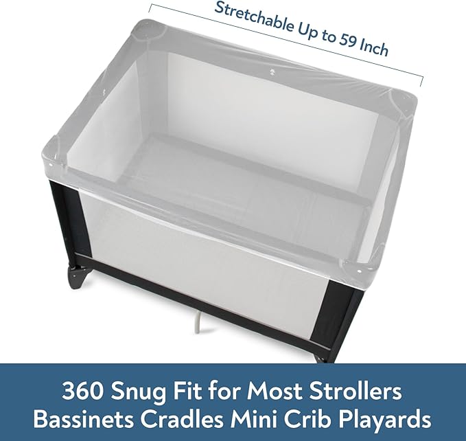 2 Pack Baby Mosquito Net for Stroller, Playard & Bassinet, Reusable Bug Net for Cradles, Carrier, Pack and Plays and Portable Mini Crib, Baby Playpen Mosquito Net Cover, White