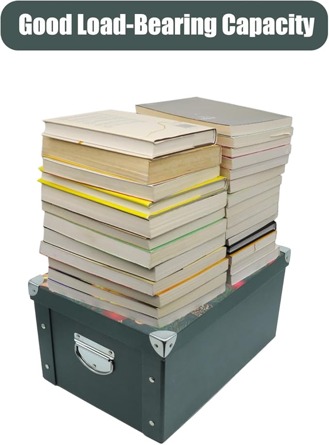 GUOZI Collapsible Storage Box, Decorative Memory Box with Lid & Metal Reinforced Corners, Cardboard File Bin with Handles, Organizer Gift Box for Keepsake Toy Photos Office Nursery Wardrobe Bookshelf