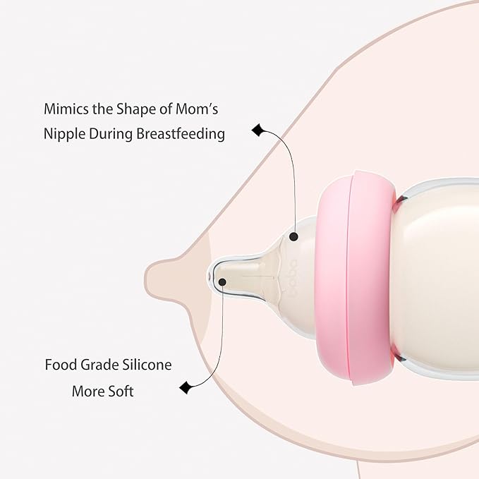 YOHKOH Natural Glass Baby Bottle with Natural Response Nipple, Newborn Anti-Colic Baby Bottles, Wide Neck Mushroom Cap Baby Bottle, Clear (8.8ounce (Pack of 4), Red1)