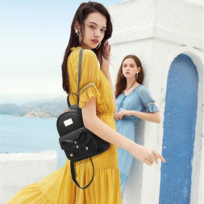 I IHAYNER Girls Bowknot Cute Leather Backpack Mini Backpack Purse for Women
