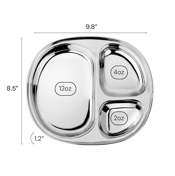 Ahimsa Stainless Steel Kids Plates - Divided Toddler Plates, Pediatrician Designed, Non Toxic Toddler Plate, Camping Plate, BPA Free & Dishwasher Safe (Single)