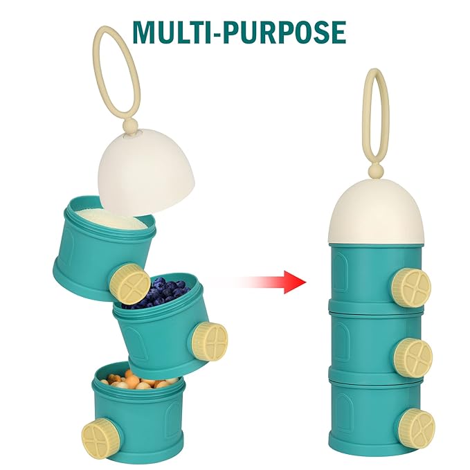 Accmor Formula Dispenser On The Go, 3 Layers Stackable Formula Container to Go, Non-Spill Portable Milk Powder Baby & Kids Snack Containerr, Green