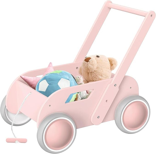 2025 HOMEKOL Wooden Baby Walker,Baby Push Walker, Adjustable Speed Baby Walker for Boys and Girls, Baby Activity Center, Gift for Birthday, Christmas and New Year Nature Pink
