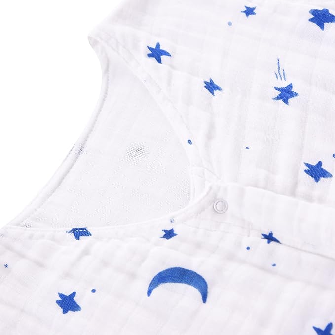 Toddler Sleep Sack for 2-4T Baby, Organic Cotton Wearable Blanket for Boys and Girls 0.5 TOG 2-Way Zipper Soft 4 Layers X-Large Star Moon