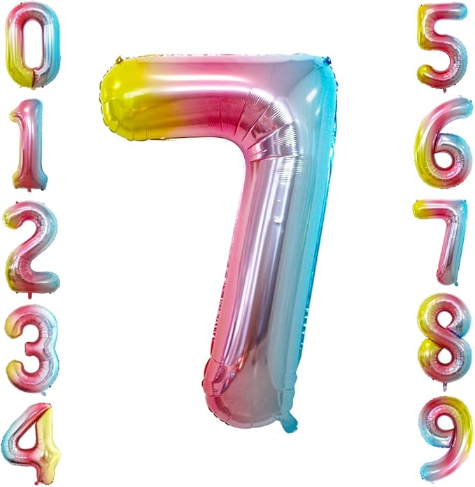 GOER Rainbow Foil Balloons Number 7,Huge Number Balloons for 7th Birthday Party Supplies Anniversary Decorations (3 pcs,42 inch,32 inch,16inch)