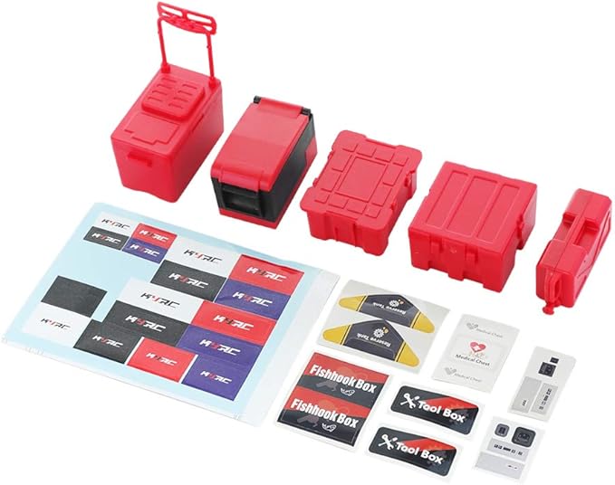 5PCS Plastic RC Mini Tool Set/Fishing Box/Medical Chest/Refrigerator/Fuel Tank/Tool Case Compatible with traxxas TRX4 Axial SCX10 1/10 1/8 RC Crawler Climbing Car Simulation Decoration(Red)